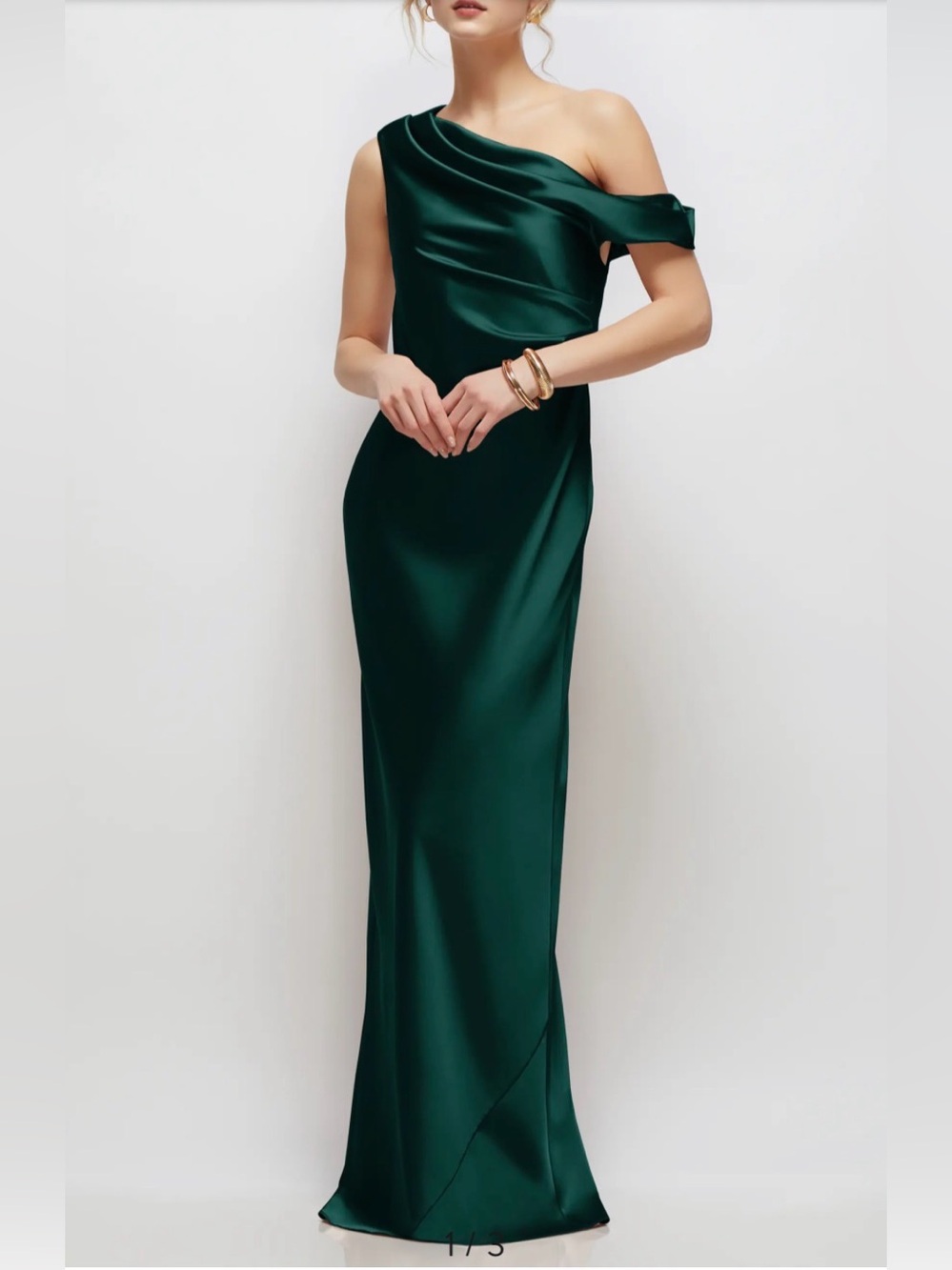 NEW After Six 6912 Evergreen One-Shoulder Draped Satin Gown, Medium